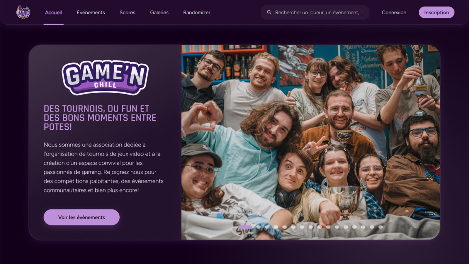 Page d'accueil du site de l'association Game'N Chill